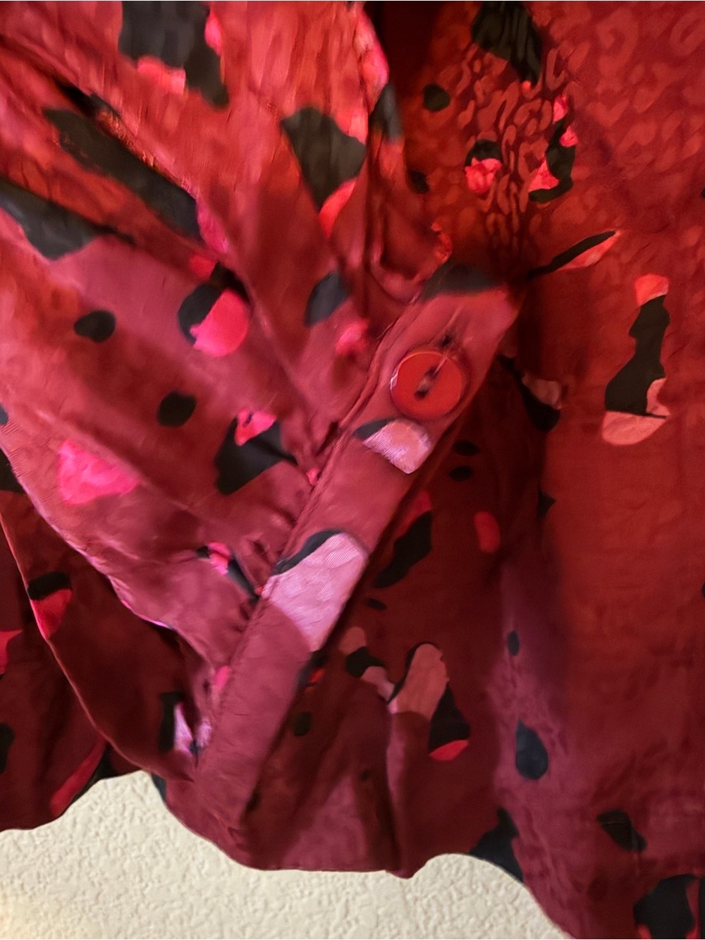 ba&sh Burgundy Printed Button-Front Blouse with Pink and Black Accents - Picture 4 of 6